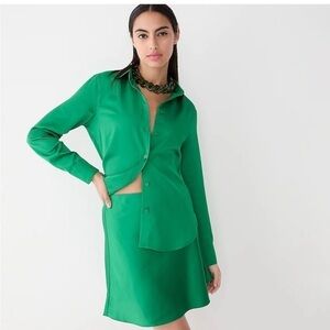 J Crew Bright Emerald Green Skirt Shirt Set